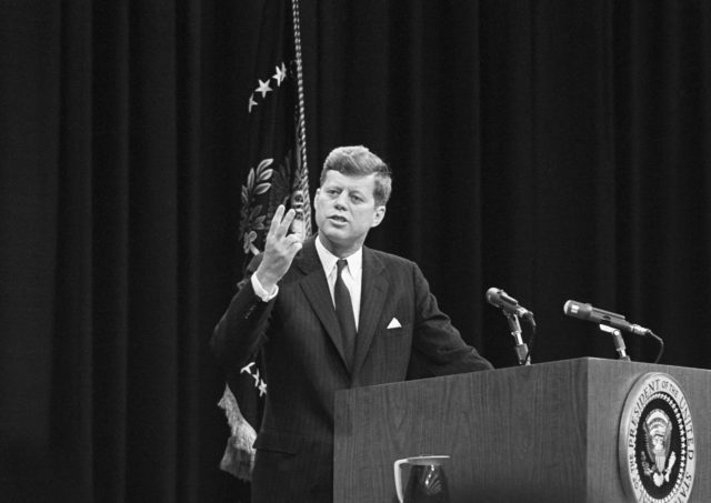 JFK making a speech about space