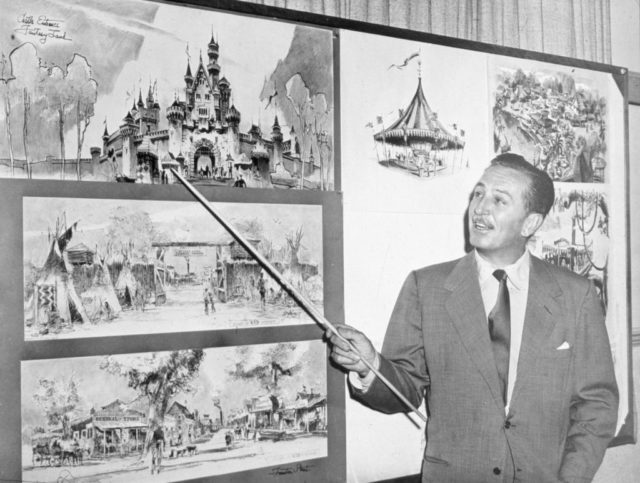Walt Disney points to Disneyland drawings