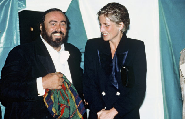 Princess Diana meeting Pavarotti after Pavarotti in the Park in 1991