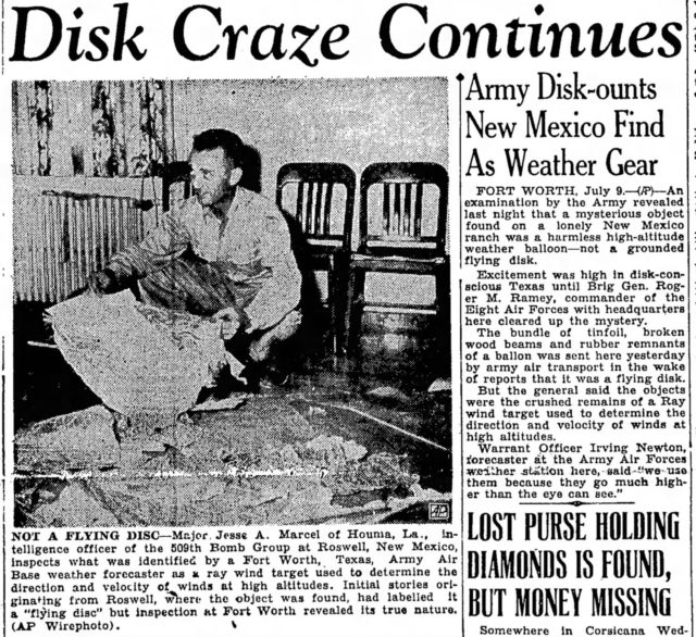 Newspaper clip of Roswell Incident