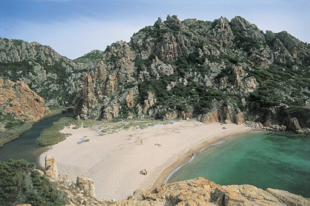 Landscape of Sardinian beach and mountains, home of the famous cheese