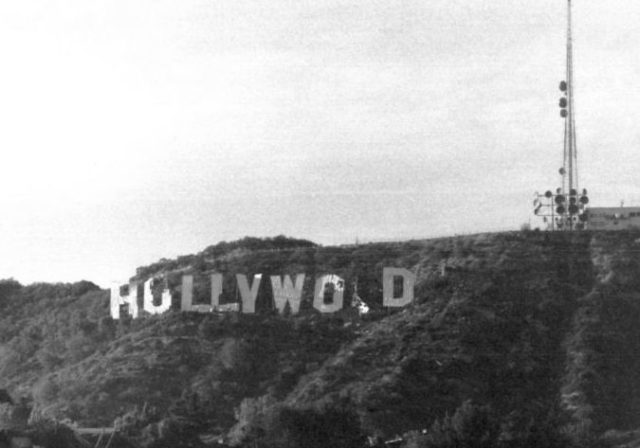 The crumbling old Hollywood Sign before restoration