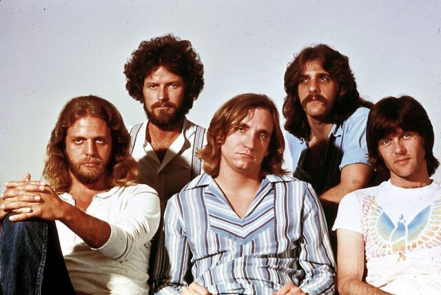 Don Felder, Don Henley, Joe Walsh, Glenn Frey, and Randy Meisner are pictured circa 1976