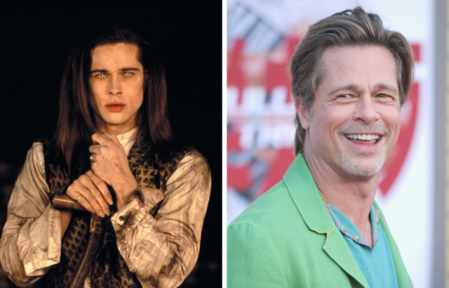 Side by side of Brad Pitt's Interview with a Vampire character and Pitt in 2022
