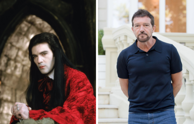 Side by side of Antonio Banderas in Interview with a Vampire and today in 2022