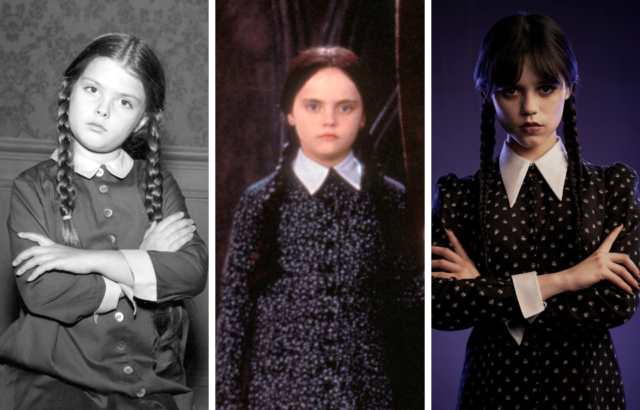 Headshots of three Wednesday Addams