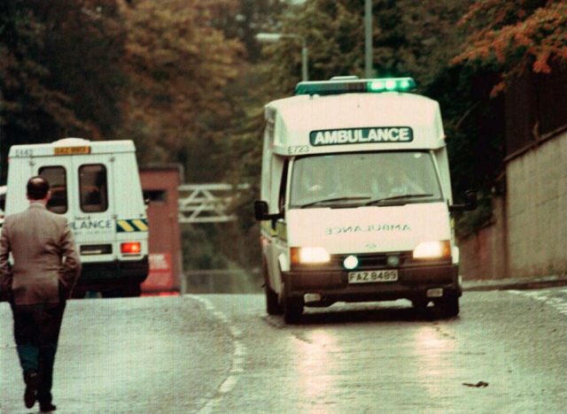 an ambulance in the rain