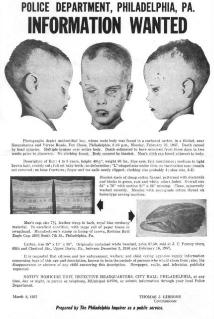 Flyer appealing for information regarding the Boy in the Box