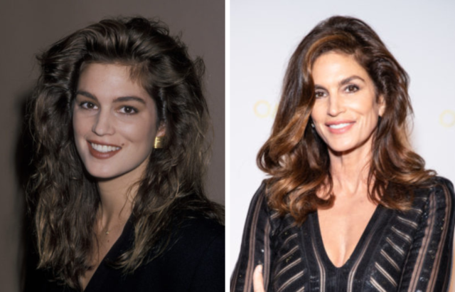 Cindy Crawford in 1990 and 2021