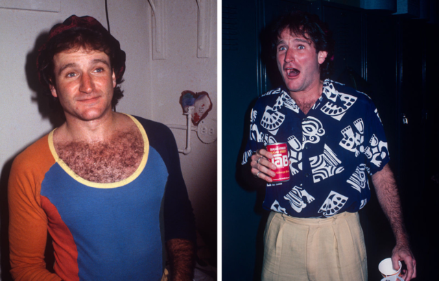 Side by side photos of Robin Williams in 1970.