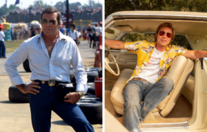 Side-by-side of Hal Needham and Brad Pitt in 'Once Upon a Time in Hollywood'