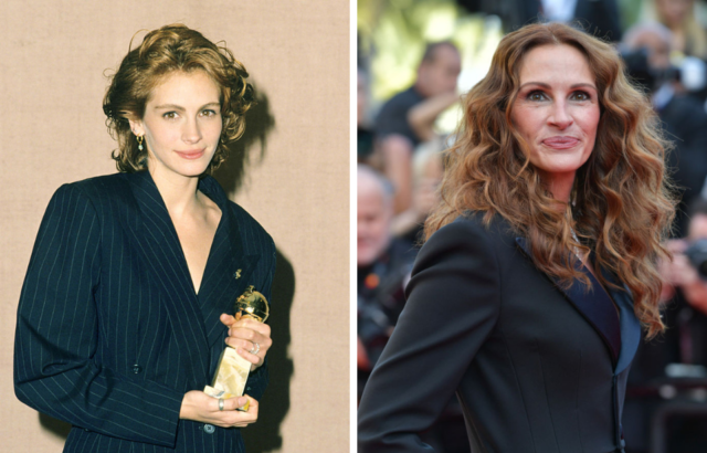 Side by side images of Julia Roberts in 1991 and 2022.