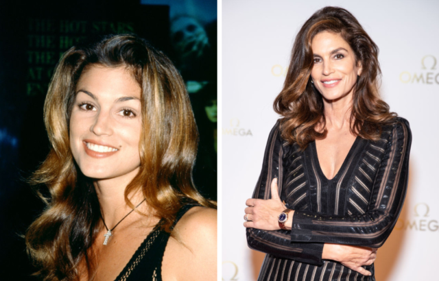 Side by side images of Cindy Crawford in 1993 and 2021