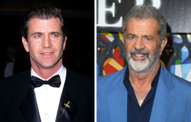 Side by side images of Mel Gibson in 1996 and 2022