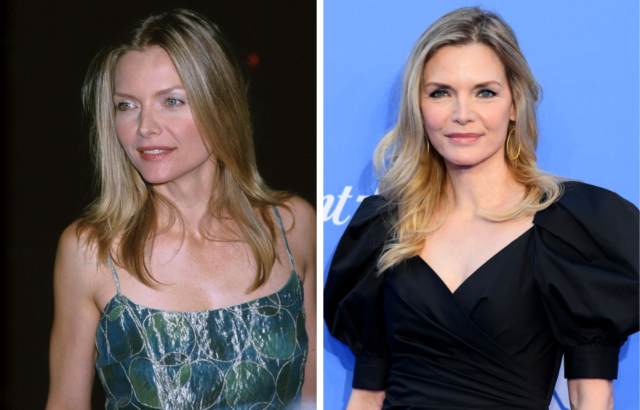 Side by side images of Michelle Pfeiffer in 1999 and 2022