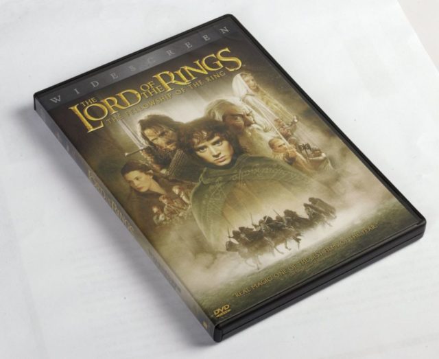 Colored photo of the Lord of the Rings DVD.