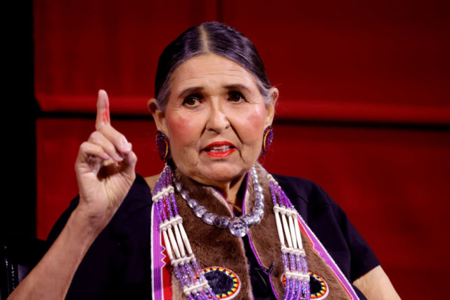 Sacheen Littlefeather speaks at the Academy Museum of Motion Pictures