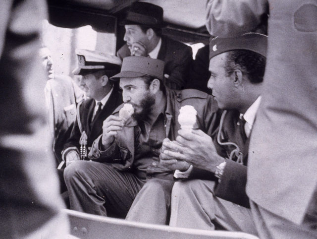 Fidel Castro eats an ice cream cone