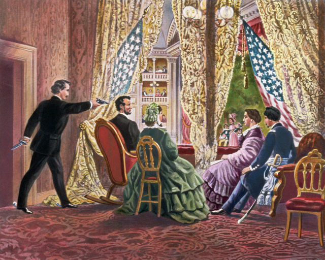 A drawing of the Lincoln Assassination