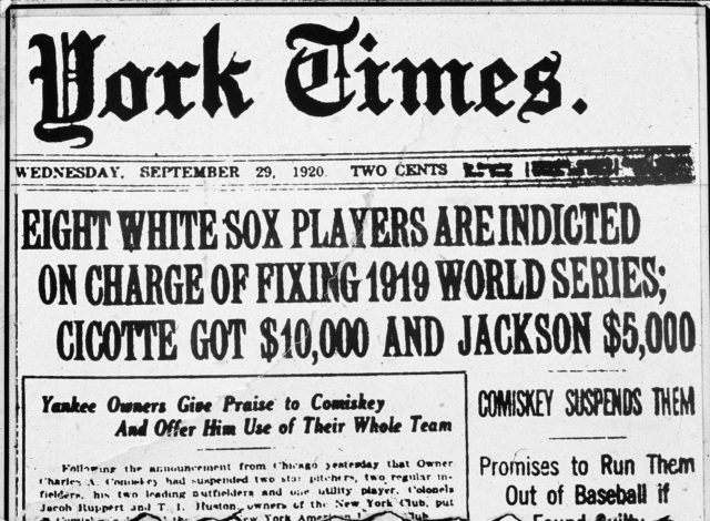 A newspaper headline of the Black Sox Scandal