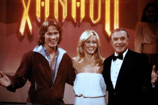 Headshot of Michael Beck, Olivia Newton-John, and Gene Kelly