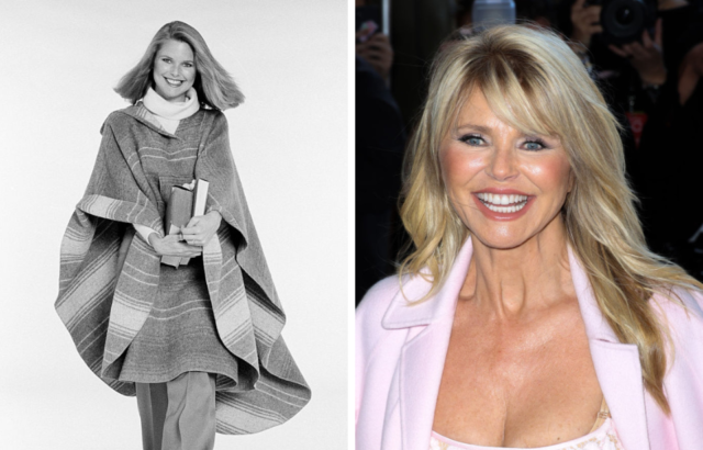 Left: Christie modeling in the '70s and right, on the runway in 2022