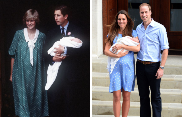 Diana and Kate Middleton wear similar dresses following the birth of their sons