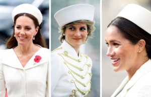 Side by side images of Kate Middleton, Princess Diana, and Meghan Markle