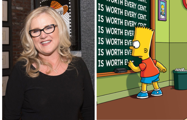 Side by side images of Nancy Cartwright and Simpson's character Bart Simpson