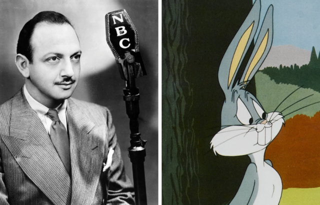 Side by side of Mel Blanc and Bugs Bunny