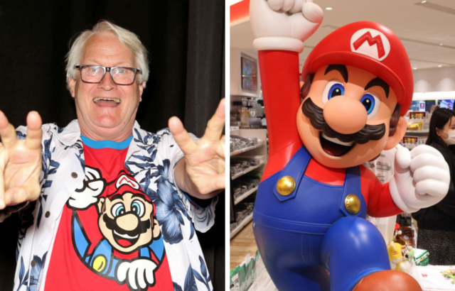 Side by side images of Charles Martinet and Super Mario