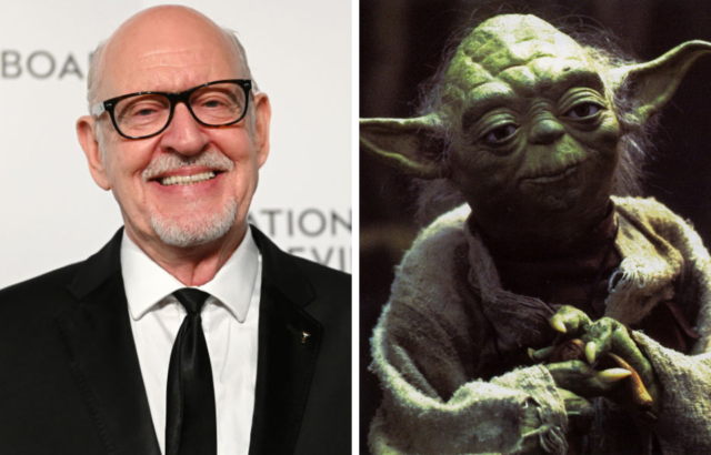 Side by side of Frank Oz and his Star Wars character Yoda