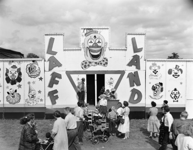 The front of a fun house