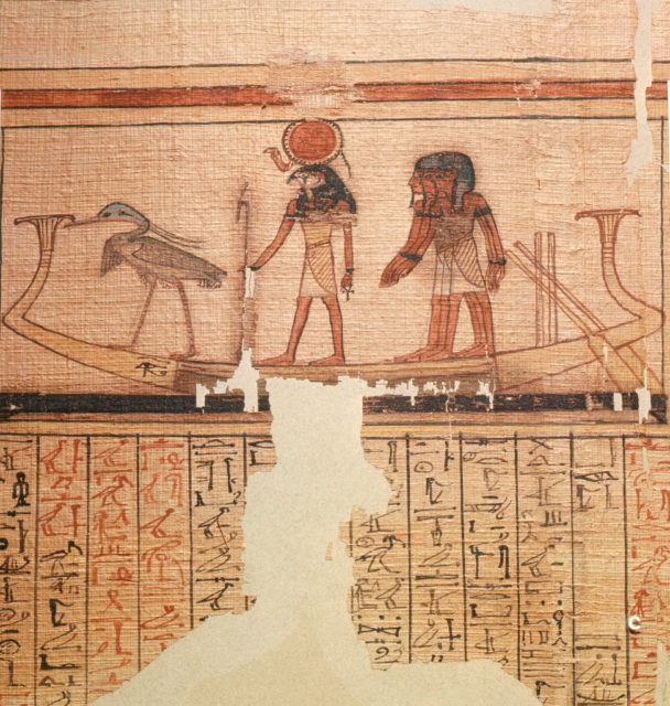 Ancient Egyptian hieroglyphs depict the firebird figure Bennu