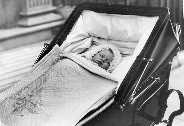 The Princess Elizabeth in a pram as a baby