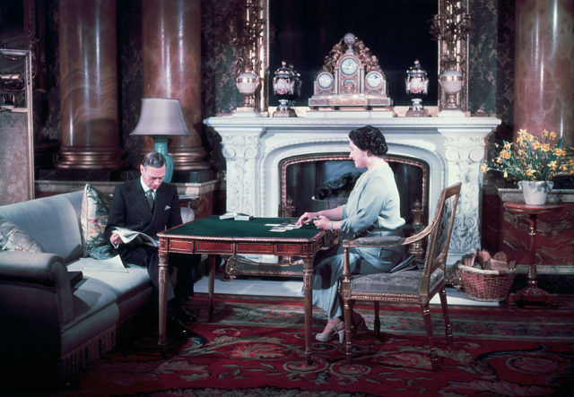King George VI and his wife Elizabeth in Buckingham Palace