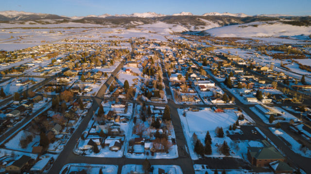 Aerial shot of snowy Granby, Colorado, where Marvin Heemeyer lived
