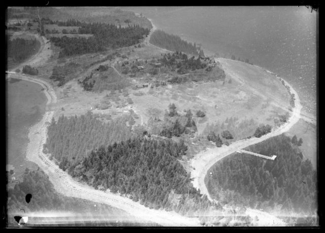 An aerial photograph of Oak Island, circa 1931