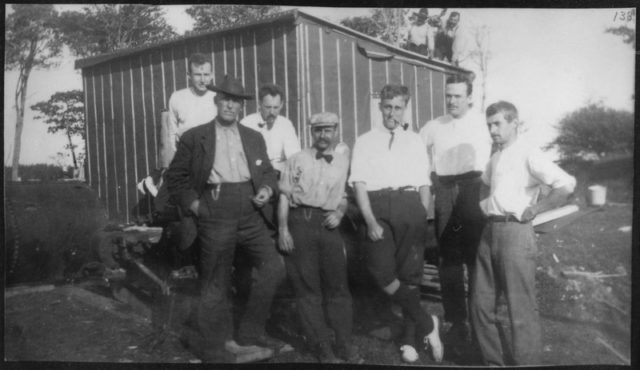 Franklin D. Roosevelt in a group of men at Oak Island