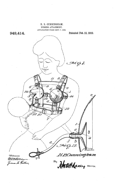 A patent drawing of a breast pump from 1910