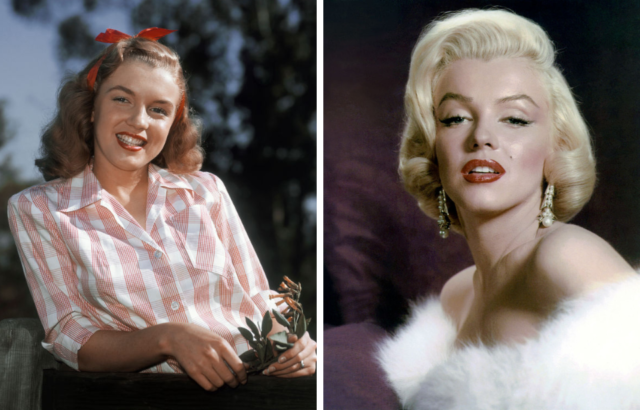 Side by side images of Marilyn Monroe in 1946 and 1953