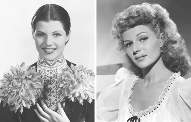Side by side images of Rita Hayworth in 1935 and 1947