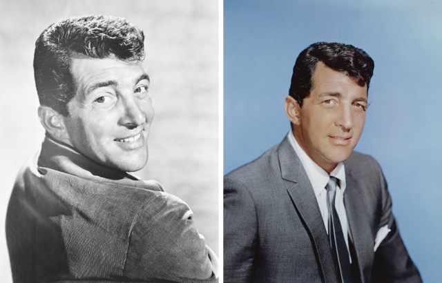 Side by side photos of Dean Martin in 1940 and 1960