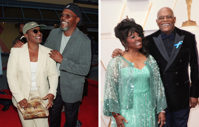 Side by side images of Samuel L Jackson and LaTanya Richardson in 1998 and 2022