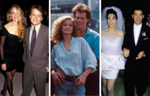 Side by side images of Michael J. Fox and Tracy Pollan, Kevin Bacon and Kyra Sedgewick, and Tom Hanks and Rita Wilson