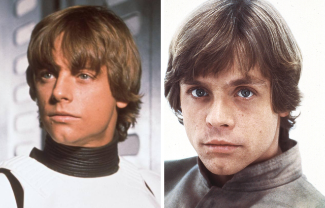 Side by side images of Mark Hamil in Star Wars: A New Hope and Star Wars: The Empire Strikes Back