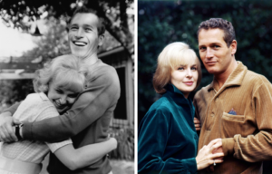 A black and white photo of the couple, left, and a colorized one on the right
