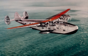 A Boeing 314 Clipper flying boat over water