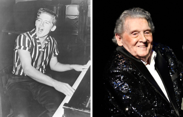 Side by side images of Jerry Lee Lewis in 1957 and 2018