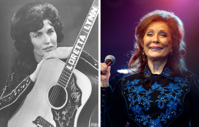 Side by side images of Loretta Lynn in 1961 and 2011